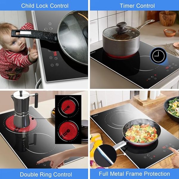 2 Burners Electric Cooktop, 12 inch Radiant Electric Stove Top